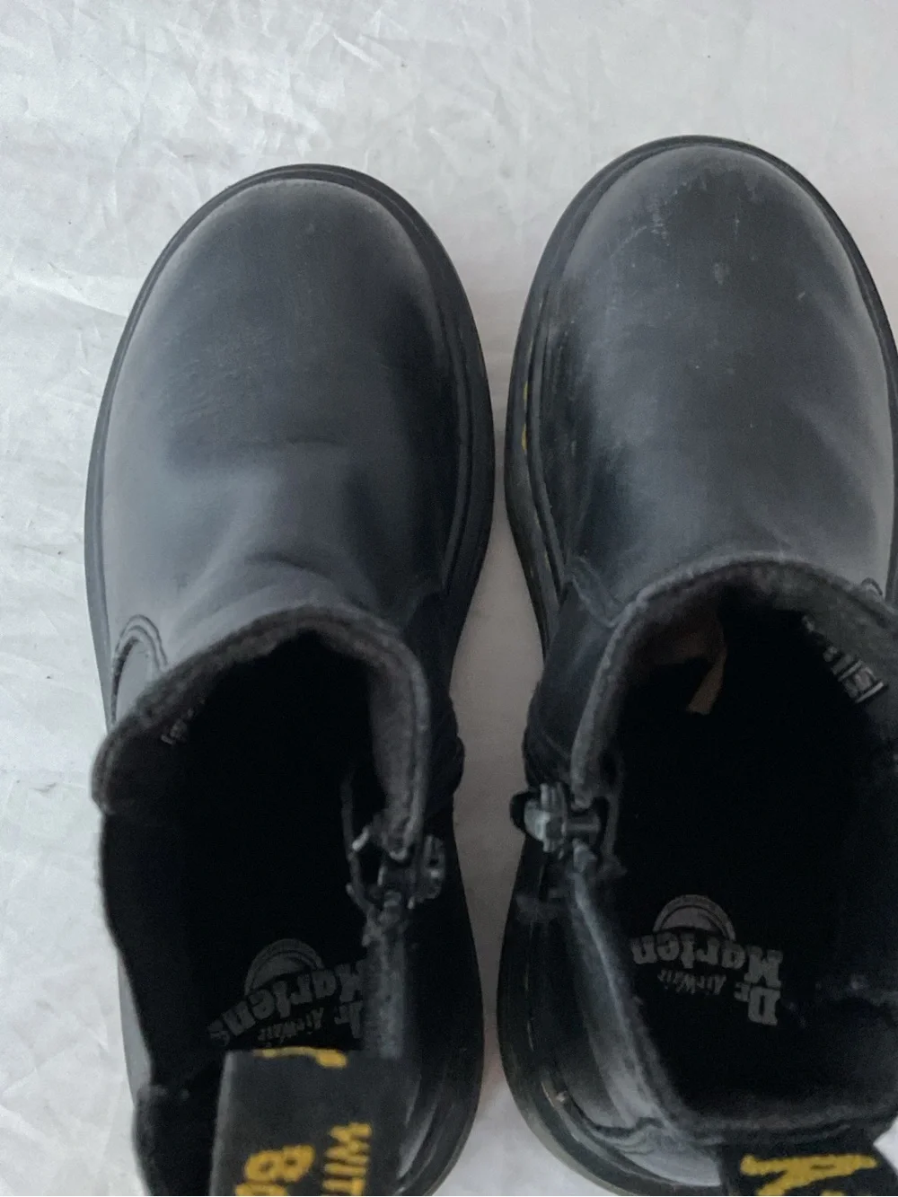 Dr. Martens Black Leather Kids Chelsea Boots with Yellow Stitching